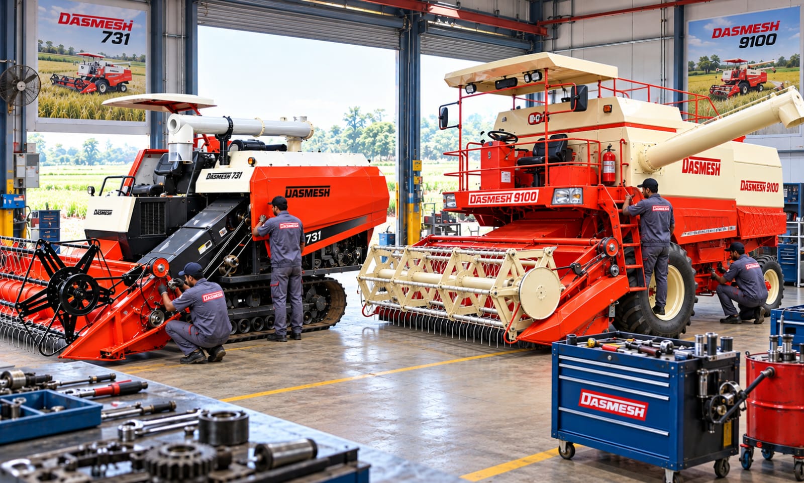 Technician carrying out agricultural machinery repair